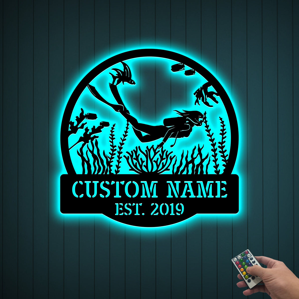 Custom Girl Scuba Diving Metal Sign with LED Light
