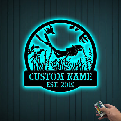 Custom Girl Scuba Diving Metal Sign with LED Light