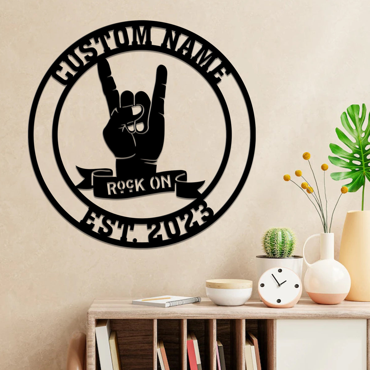 Custom Rock on Hand Sign Metal with LED Lights, Rock N' Roll Wall Art, Rock Lover Wall Hanging for Living Room Cabin, Music Room Decor