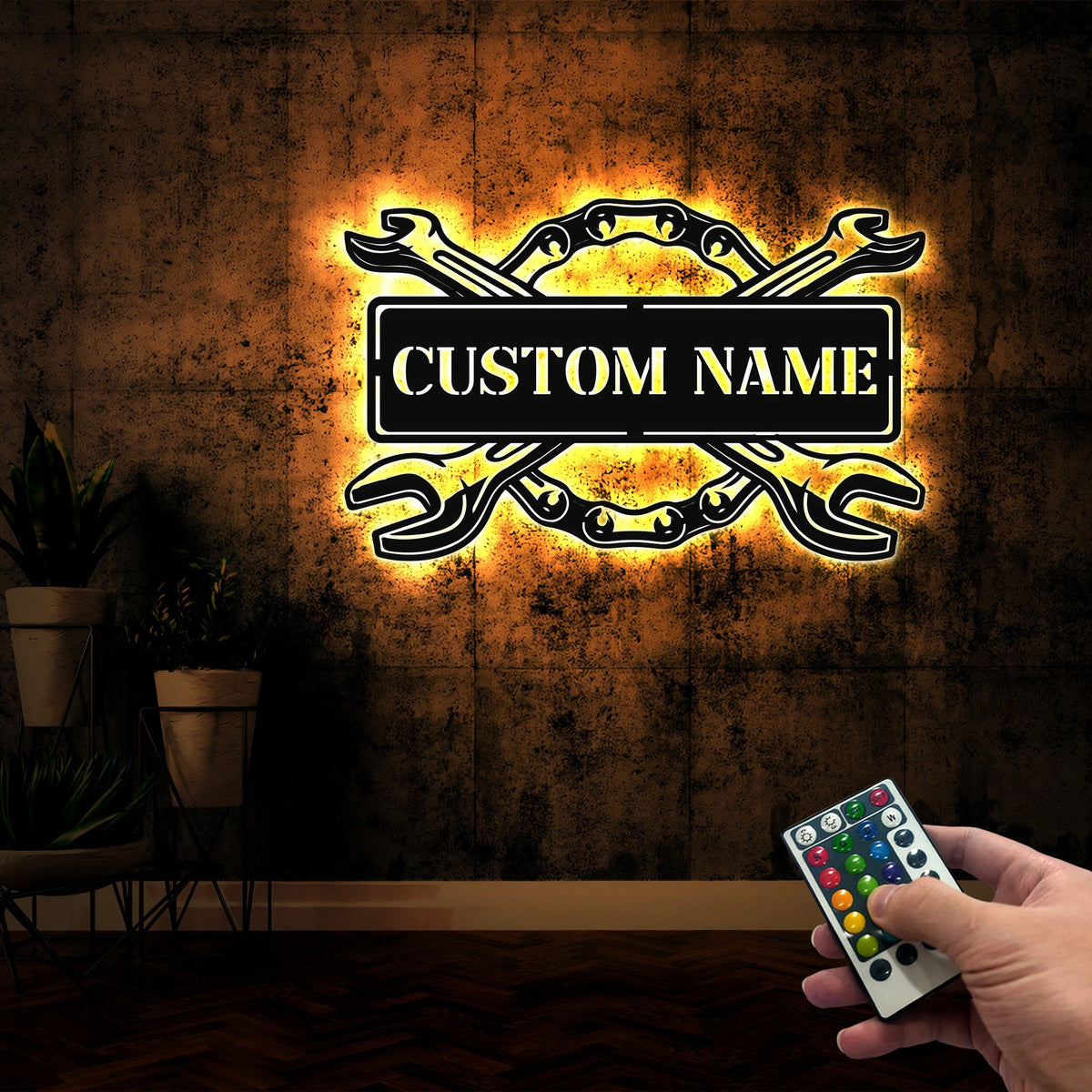 Custom Garage Metal Sign with LED Lights, Personalized Workshop Decor