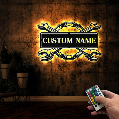 Custom Garage Metal Sign with LED Lights, Personalized Workshop Decor