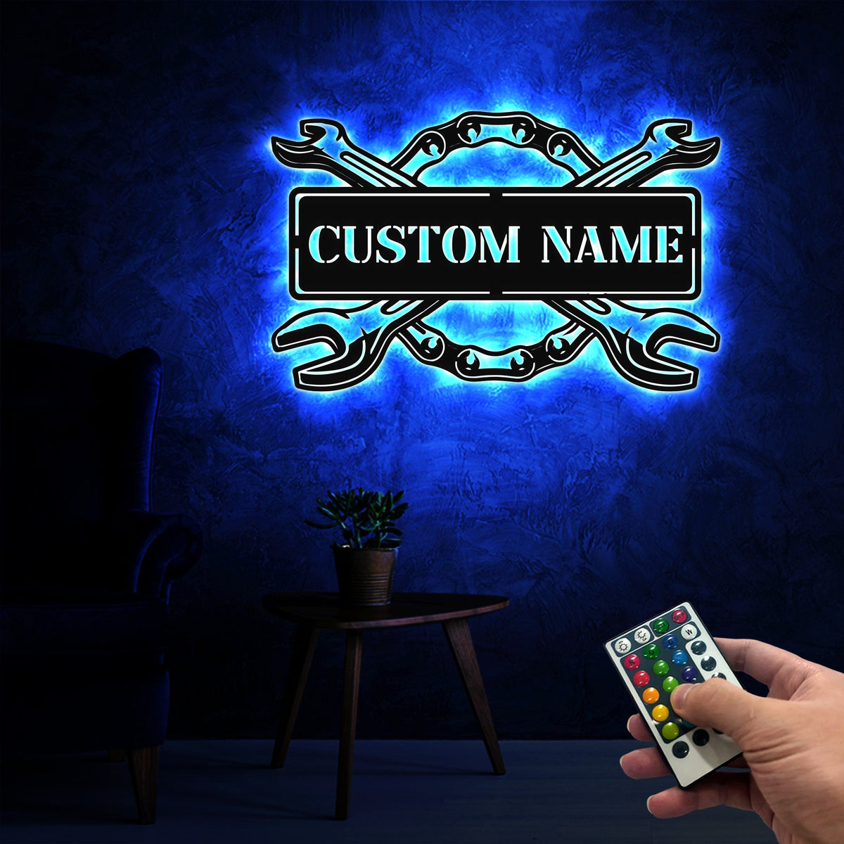 Custom Garage Metal Sign with LED Lights, Personalized Workshop Decor