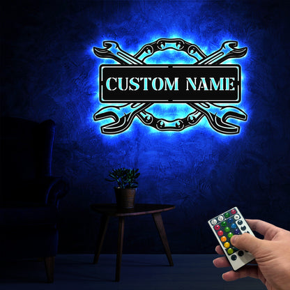 Custom Garage Metal Sign with LED Lights, Personalized Workshop Decor