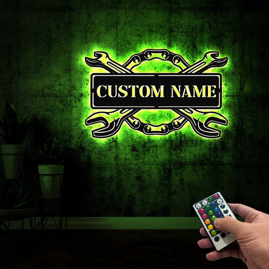 Custom Garage Metal Sign with LED Lights, Personalized Workshop Decor