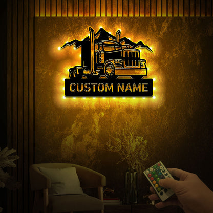 Custom Metal Semi Truck Driver Sign with Led Light, Truck Driver Gift, Semi Truck Wall Decor, Fathers Day Gift, Trucking Company Wall Art