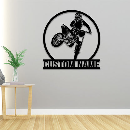 Custom Motocross Metal Sign LED Lights, Motocross Dirt Bike Wall Art, Biker Name Sign, Motorcycle Decor, Gift for Dad Motocross Lover Gift