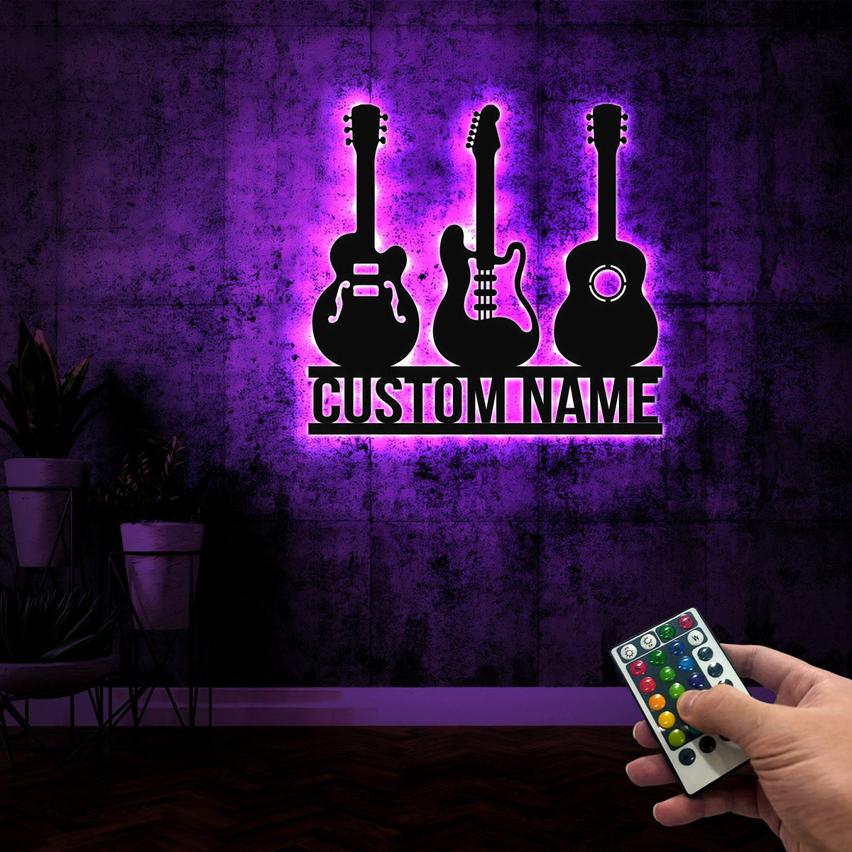 Personalized Guitar Metal Sign with LED Light, Music Room Wall Decor