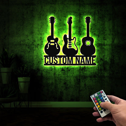 Personalized Guitar Metal Sign with LED Light, Music Room Wall Decor