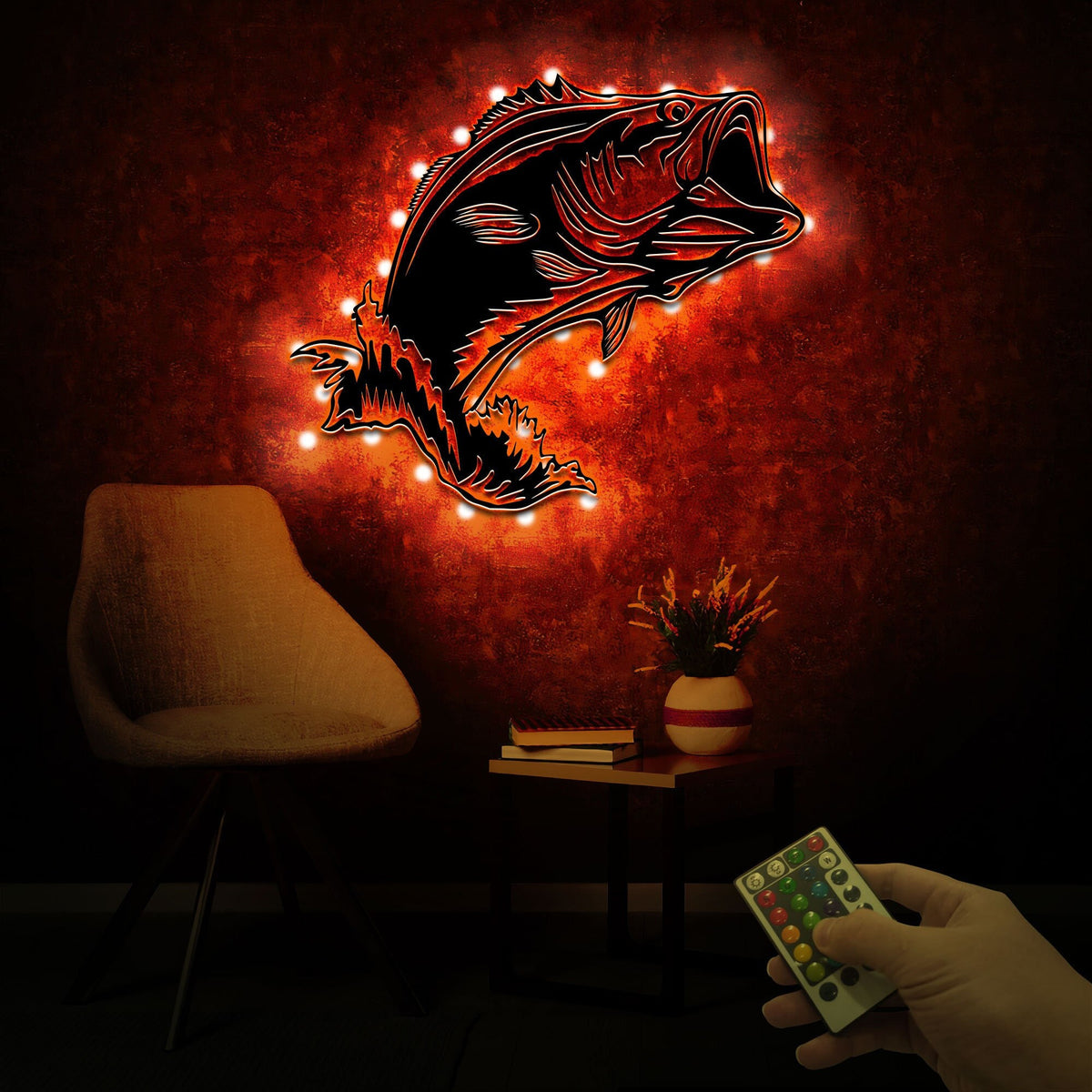 Bass Fishing Metal Art, LED Wall Decor, Lake House, Fishing Gift