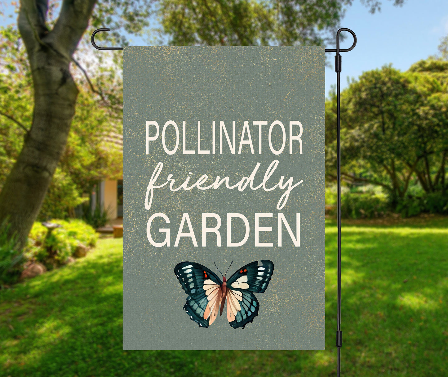 Pollinator Friendly Garden Flag, Bee & Butterfly Yard Decor (12x18)