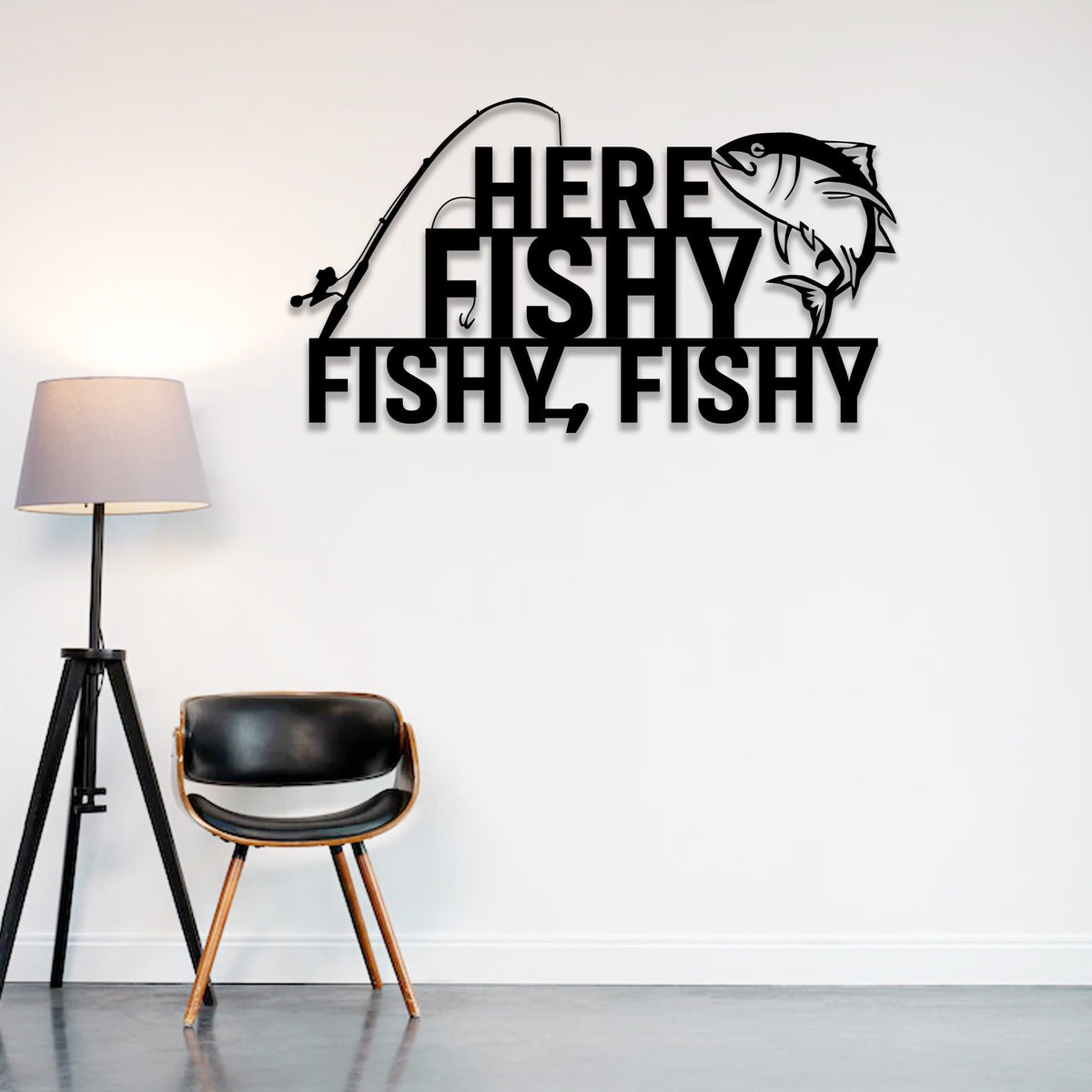 Here Fishy Fishy LED Metal Wall Art, Lake House Cabin Decor
