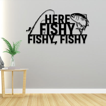 Here Fishy Fishy LED Metal Wall Art, Lake House Cabin Decor