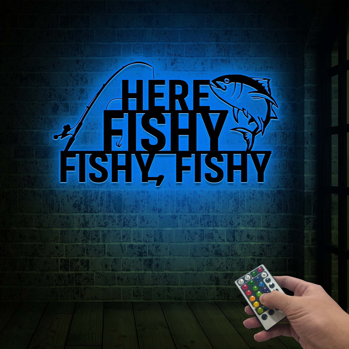 Here Fishy Fishy LED Metal Wall Art, Lake House Cabin Decor