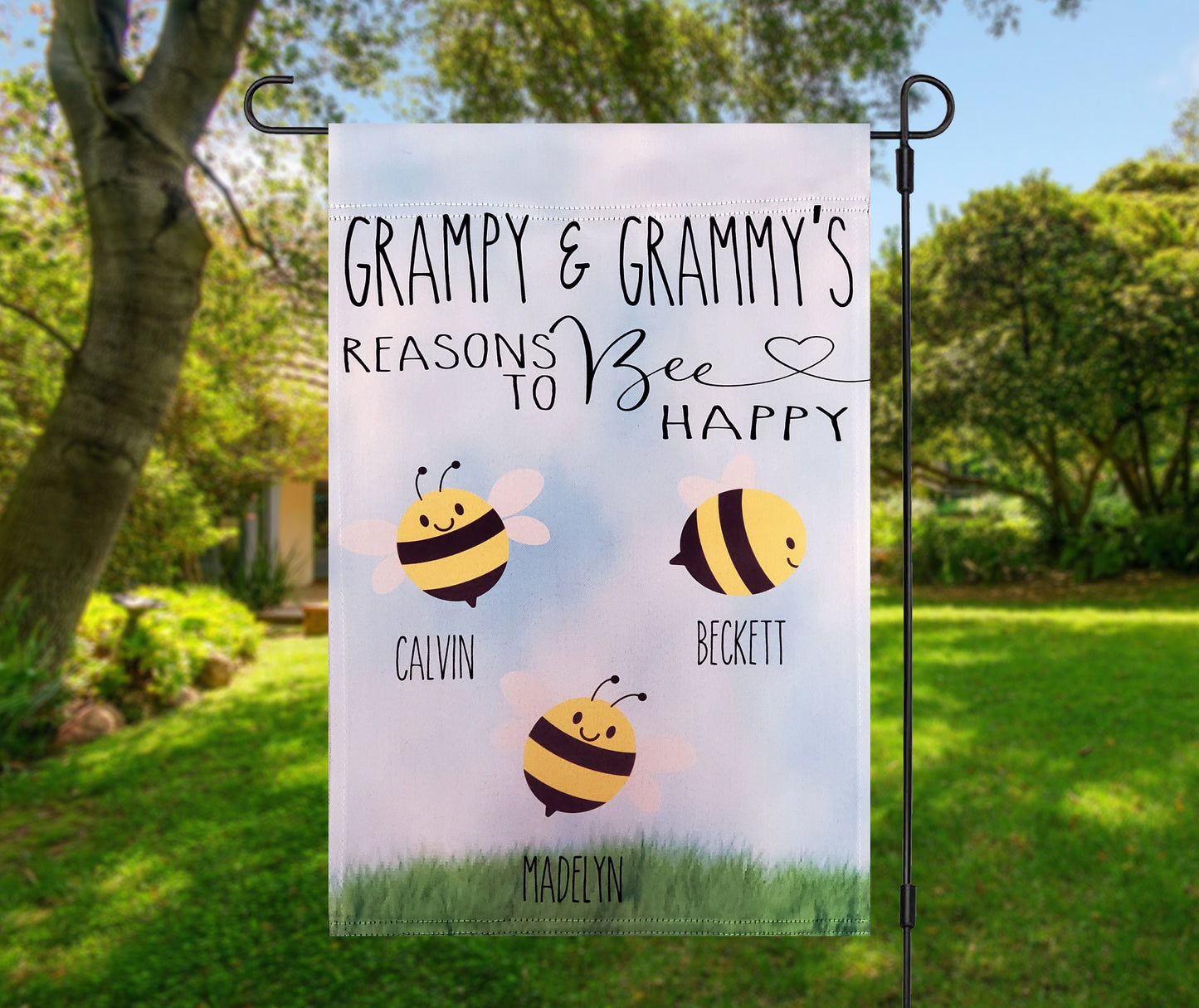 Custom Grandparent Garden Flag, Reasons to Bee Happy, Personalized Grandkids Yard Decor