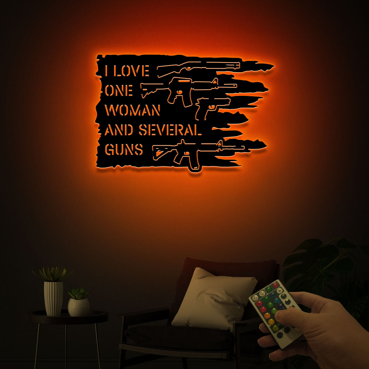 Gun Metal Sign with LED Lights, 2nd Amendment Wall Art