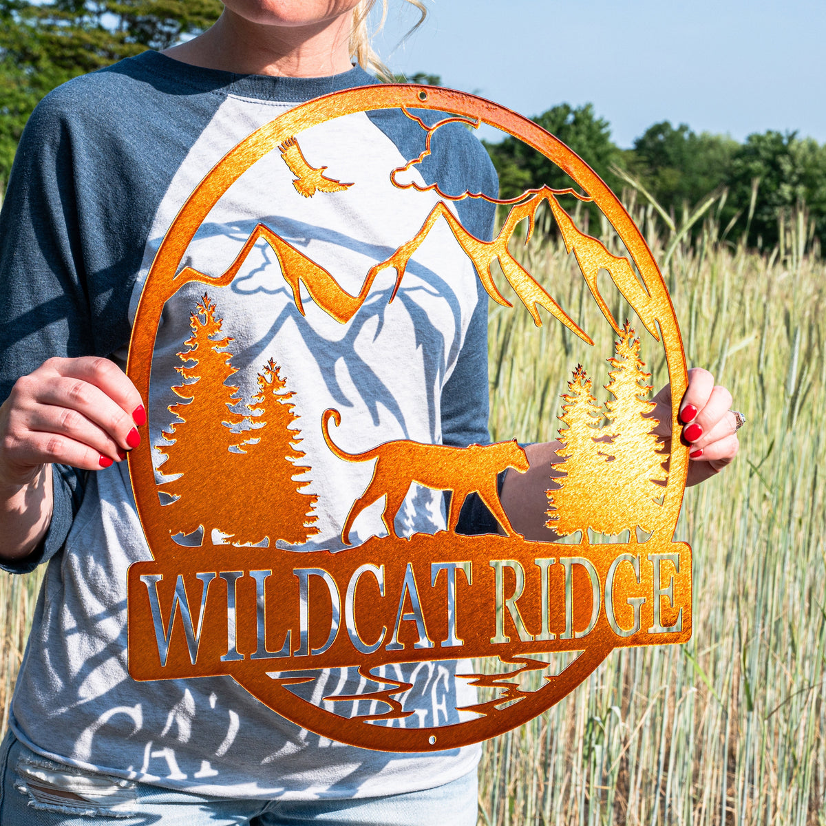 Metal Mountain Lion Name Sign | Cougar Outdoor Cabin Sign | Wild Cat Tiger Panther Wall Decor | Hunting Gift | Man Cave | Family Name Sign