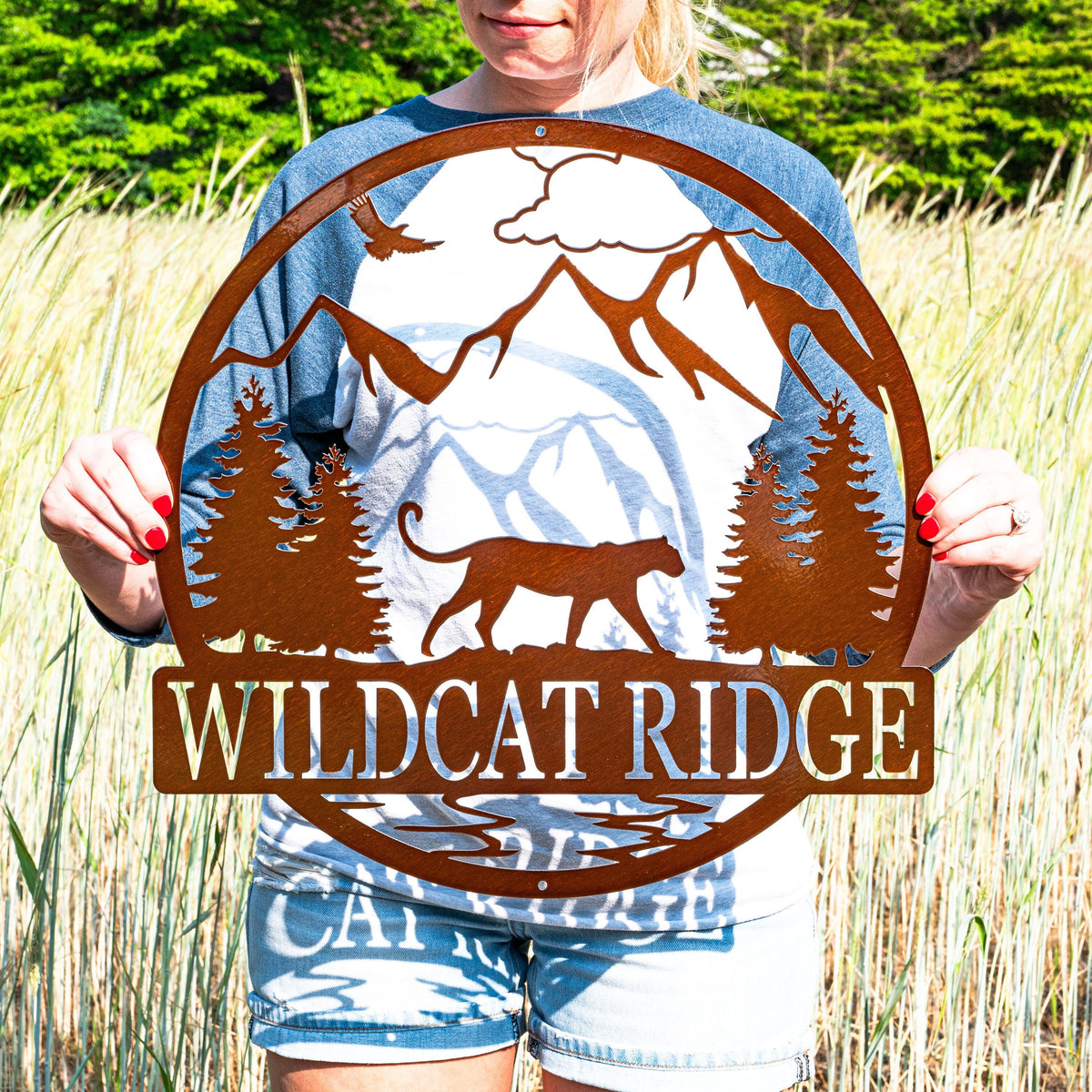 Metal Mountain Lion Name Sign | Cougar Outdoor Cabin Sign | Wild Cat Tiger Panther Wall Decor | Hunting Gift | Man Cave | Family Name Sign