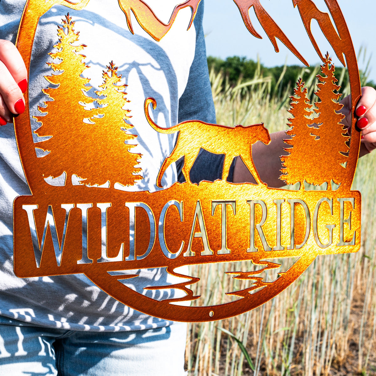 Metal Mountain Lion Name Sign | Cougar Outdoor Cabin Sign | Wild Cat Tiger Panther Wall Decor | Hunting Gift | Man Cave | Family Name Sign