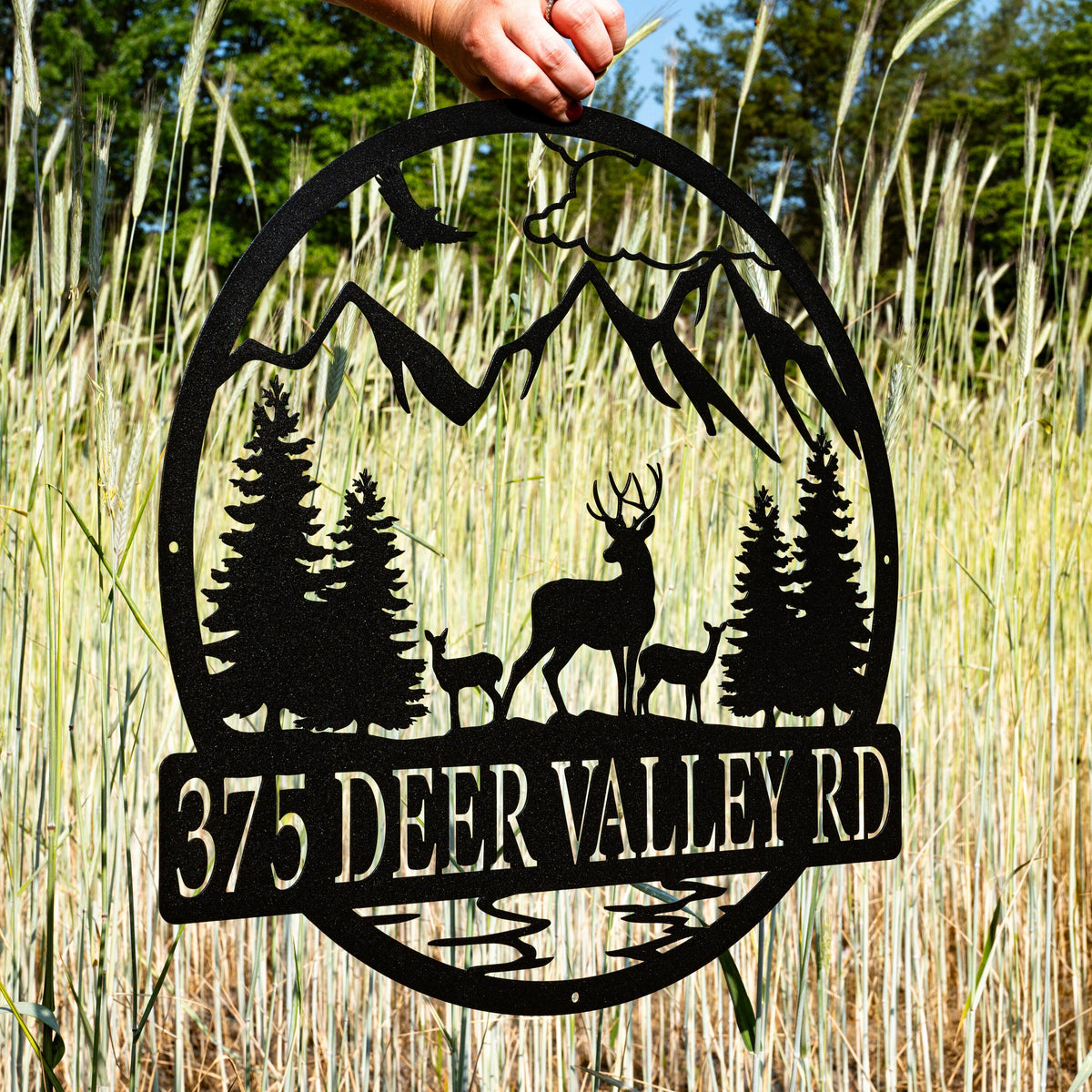 Metal Deer Family Scene Outdoor Sign | Hunting Gift for Men | Outdoor for Men | Custom Deer Name Sign | Hunter Gift Cabin Family Name Sign