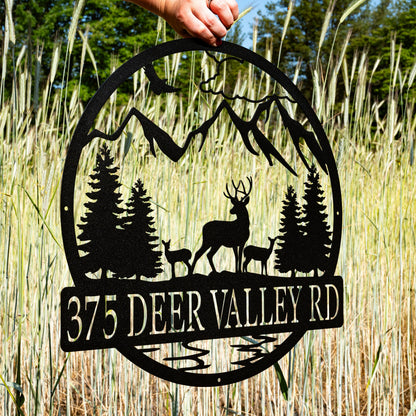 Metal Deer Family Scene Outdoor Sign | Hunting Gift for Men | Outdoor for Men | Custom Deer Name Sign | Hunter Gift Cabin Family Name Sign