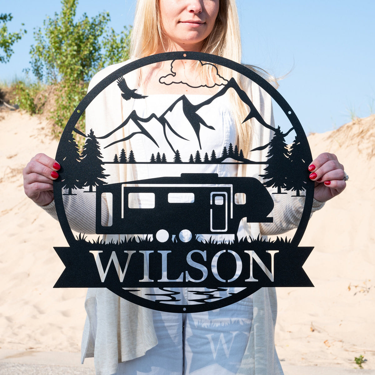 Custom Fifth Wheel Camper RV Sign | Metal Outdoor Camping Sign | Family Camp Sign | Mountain Camping | Sign for Campers Custom Campsite Sign