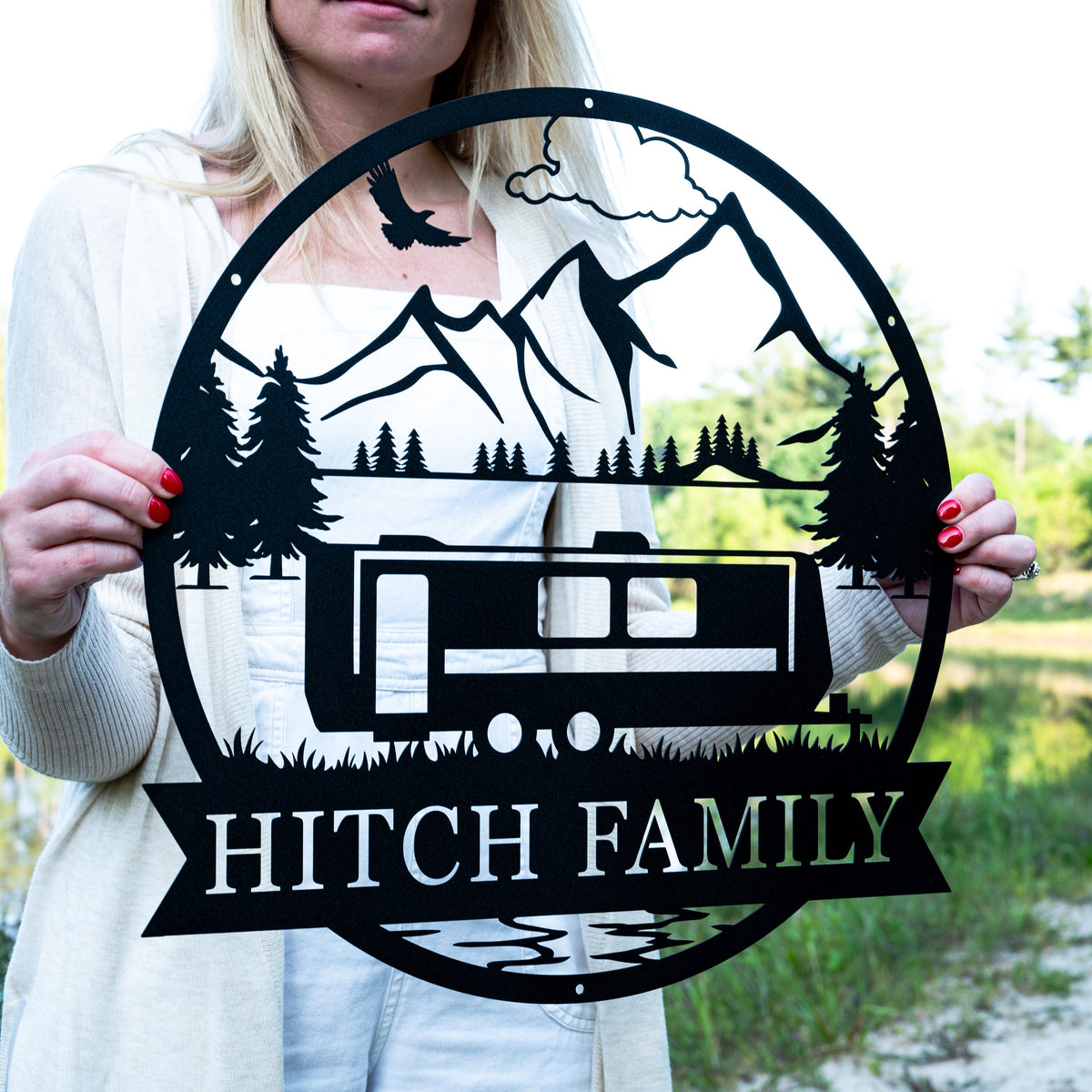 Personalized Travel Trailer Camper Outdoor Sign | Metal Camper Decor | Camping Gift | Happy Campers Sign | Personalized Family Name Camping