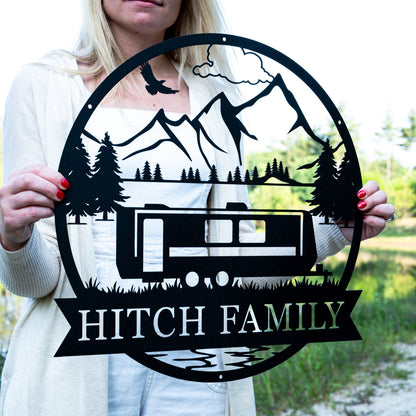 Personalized Travel Trailer Camper Outdoor Sign | Metal Camper Decor | Camping Gift | Happy Campers Sign | Personalized Family Name Camping