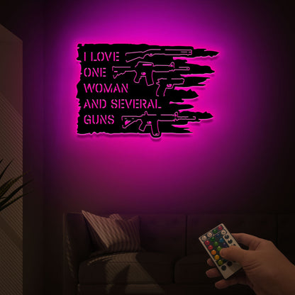 Gun Metal Sign with LED Lights, 2nd Amendment Wall Art