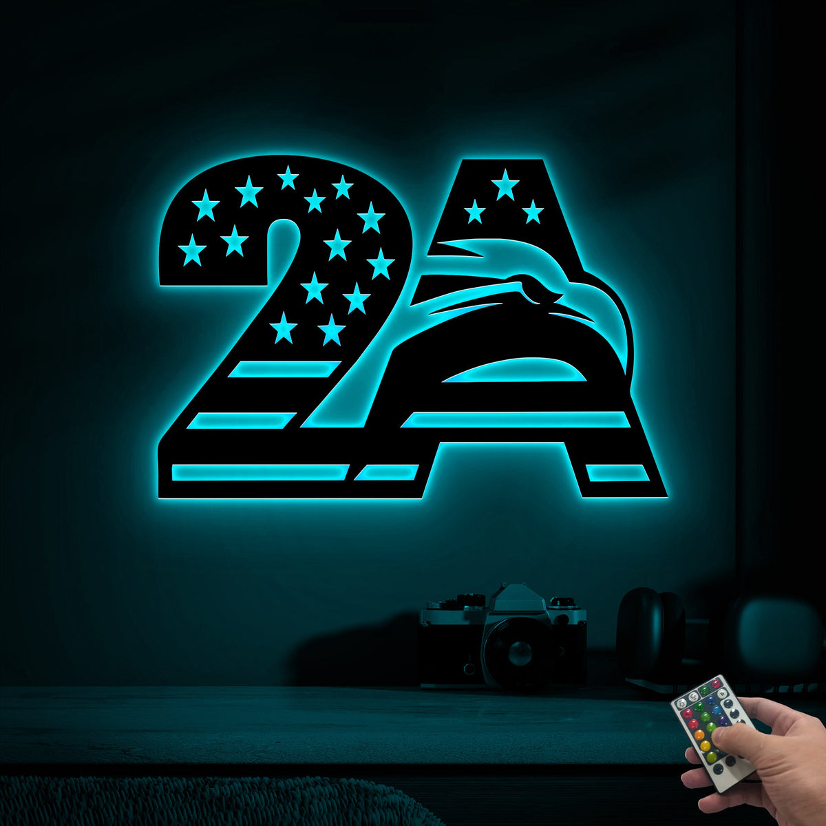 2nd Amendment Metal Sign, American Eagle LED USA Flag Wall Art