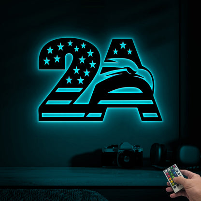 2nd Amendment Metal Sign, American Eagle LED USA Flag Wall Art