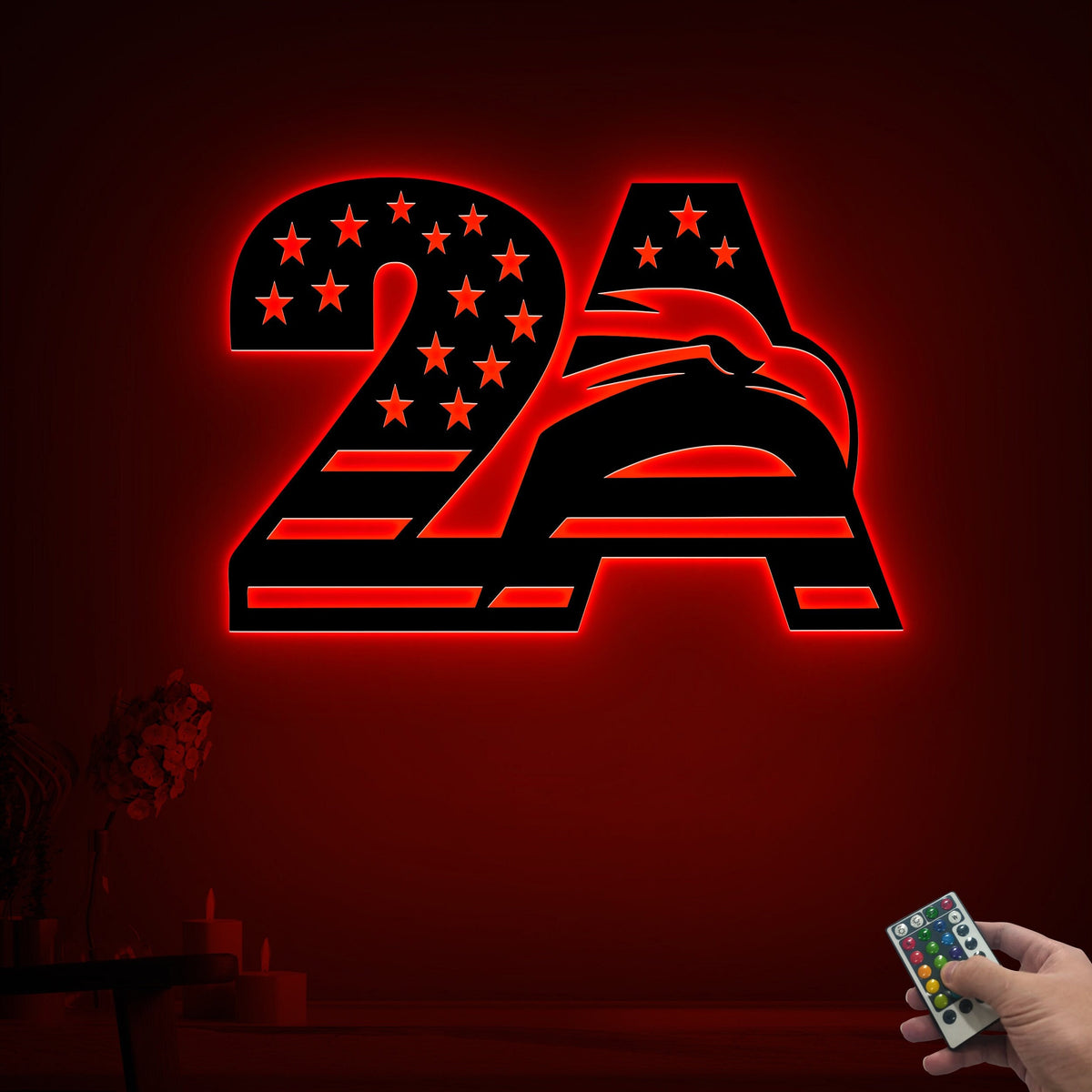 2nd Amendment Metal Sign, American Eagle LED USA Flag Wall Art