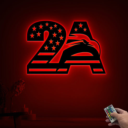 2nd Amendment Metal Sign, American Eagle LED USA Flag Wall Art