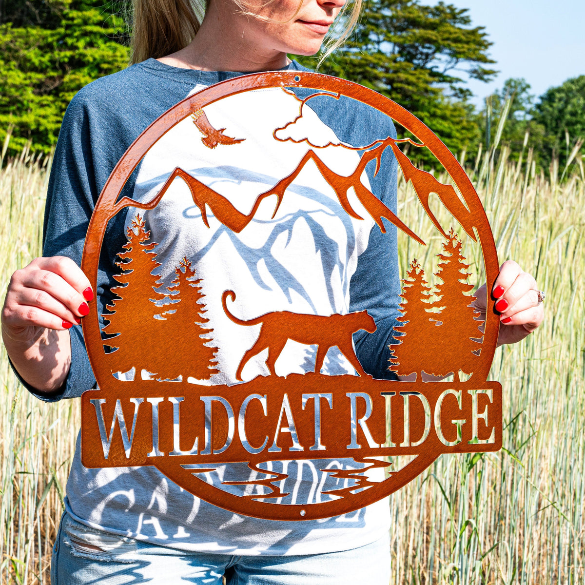 Metal Mountain Lion Name Sign | Cougar Outdoor Cabin Sign | Wild Cat Tiger Panther Wall Decor | Hunting Gift | Man Cave | Family Name Sign