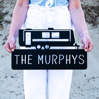 Metal Travel Trailer RV Camper Plaque Sign | Metal Camper Decor | Camping Gift | Campsite Sign | Custom Family Name Camp Sign | Camper Decor