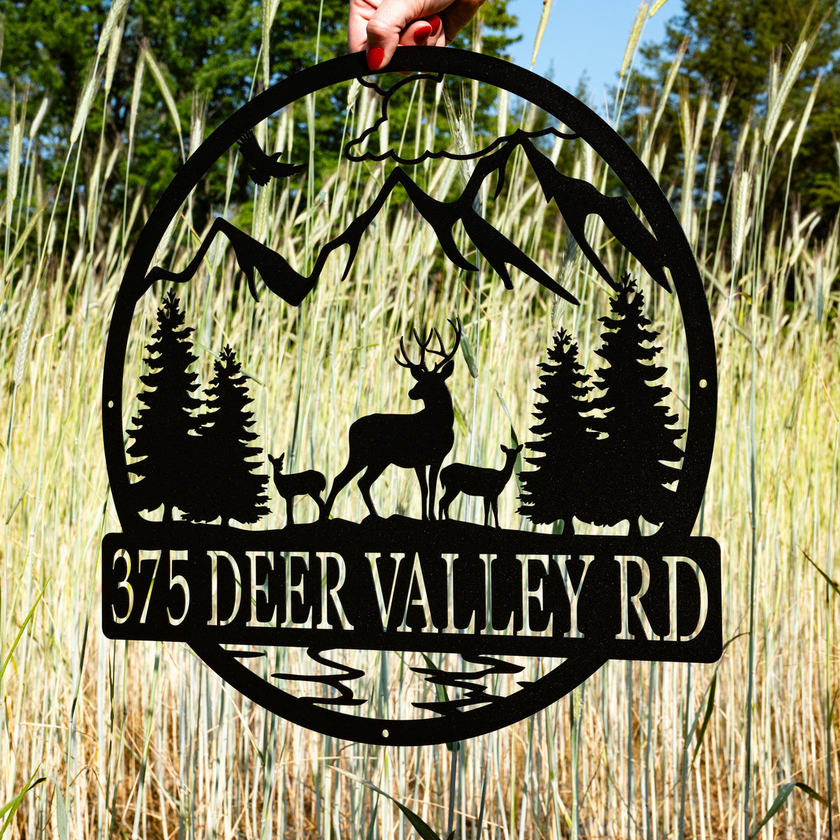 Metal Deer Family Scene Outdoor Sign | Hunting Gift for Men | Outdoor for Men | Custom Deer Name Sign | Hunter Gift Cabin Family Name Sign
