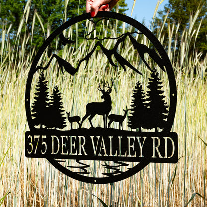 Metal Deer Family Scene Outdoor Sign | Hunting Gift for Men | Outdoor for Men | Custom Deer Name Sign | Hunter Gift Cabin Family Name Sign