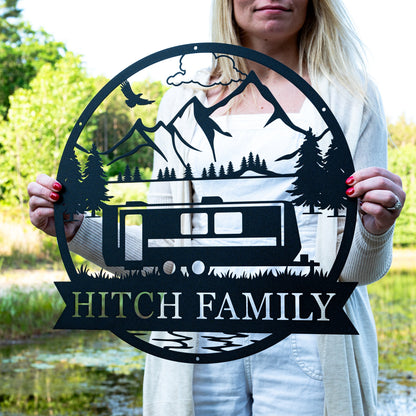 Personalized Travel Trailer Camper Outdoor Sign | Metal Camper Decor | Camping Gift | Happy Campers Sign | Personalized Family Name Camping