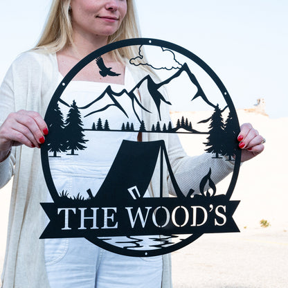 Personalized Outdoor Tent Camping Sign | Camping Lover Gift | Campground Decor | Campers Sign | Custom Camping Name Wall Art | Cabin Decor