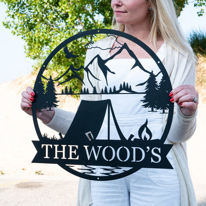 Personalized Outdoor Tent Camping Sign | Camping Lover Gift | Campground Decor | Campers Sign | Custom Camping Name Wall Art | Cabin Decor