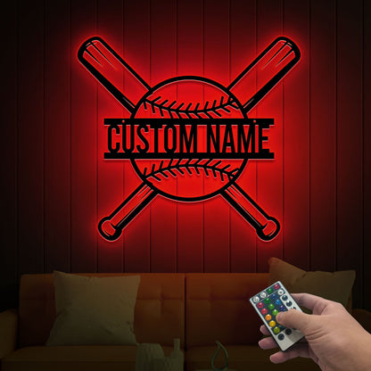 Custom Baseball Bat Metal Sign with LED Lights, Baseball Name Sign, Baseball Lover, Sport Room Decor, Kids Nursery Room Decor, Gift for Him