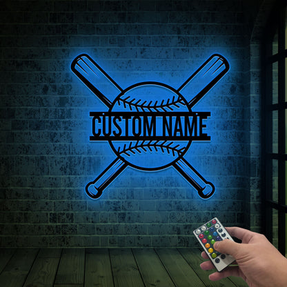Custom Baseball Bat Metal Sign with LED Lights, Baseball Name Sign, Baseball Lover, Sport Room Decor, Kids Nursery Room Decor, Gift for Him