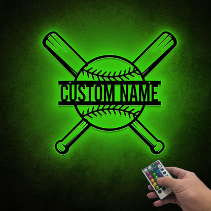 Custom Baseball Bat Metal Sign with LED Lights, Baseball Name Sign, Baseball Lover, Sport Room Decor, Kids Nursery Room Decor, Gift for Him