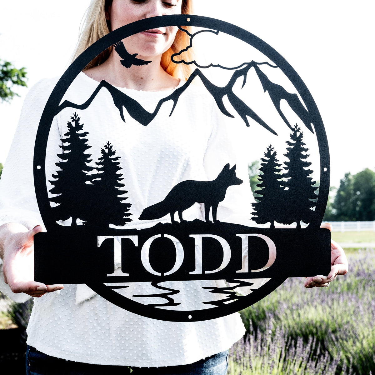Personalized Metal Fox Outdoor Garden Decor | Metal Fox Decor | Sneaky Fox Yard Decor | Woodland Nursery Sign | Backyard Fox Hound Name Sign