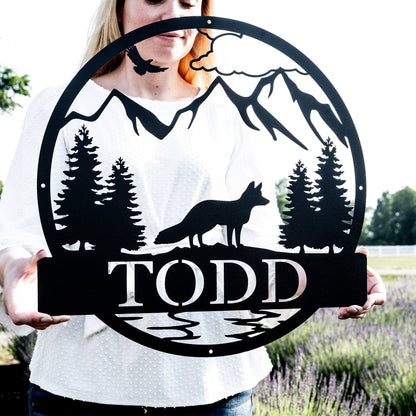 Personalized Metal Fox Outdoor Garden Decor | Metal Fox Decor | Sneaky Fox Yard Decor | Woodland Nursery Sign | Backyard Fox Hound Name Sign