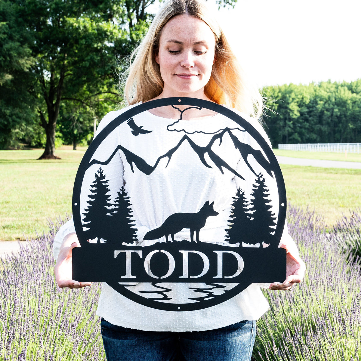Personalized Metal Fox Outdoor Garden Decor | Metal Fox Decor | Sneaky Fox Yard Decor | Woodland Nursery Sign | Backyard Fox Hound Name Sign