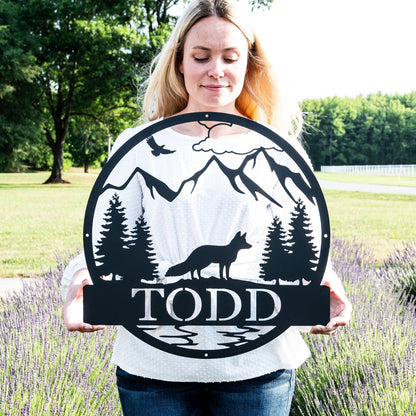 Personalized Metal Fox Outdoor Garden Decor | Metal Fox Decor | Sneaky Fox Yard Decor | Woodland Nursery Sign | Backyard Fox Hound Name Sign