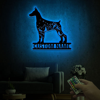 Custom Doberman Pinscher Metal Sign with LED Lights, Mountain Forest Decor