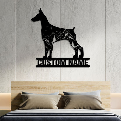 Custom Doberman Pinscher Metal Sign with LED Lights, Mountain Forest Decor