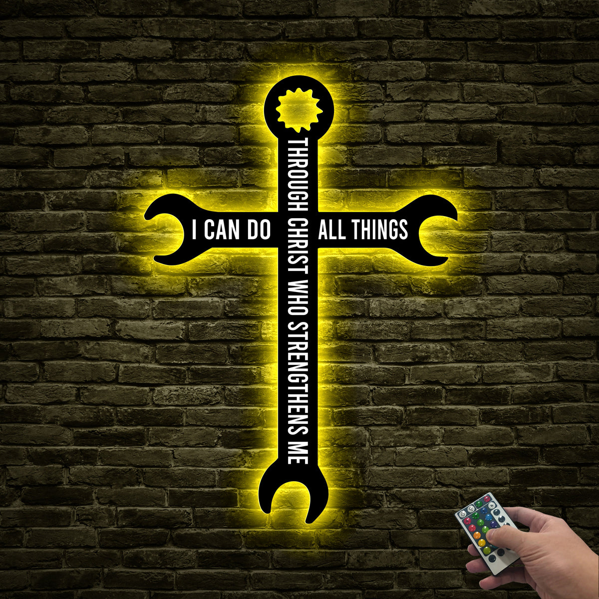 Christian Metal Cross Sign with LED Lights, Religious Home Decor