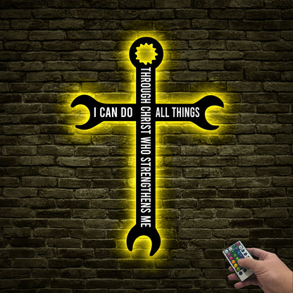 Christian Metal Cross Sign with LED Lights, Religious Home Decor